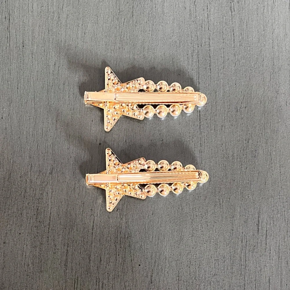 Gold Star White Pearl Aurora Rhinestone Alligator Clip 2.5